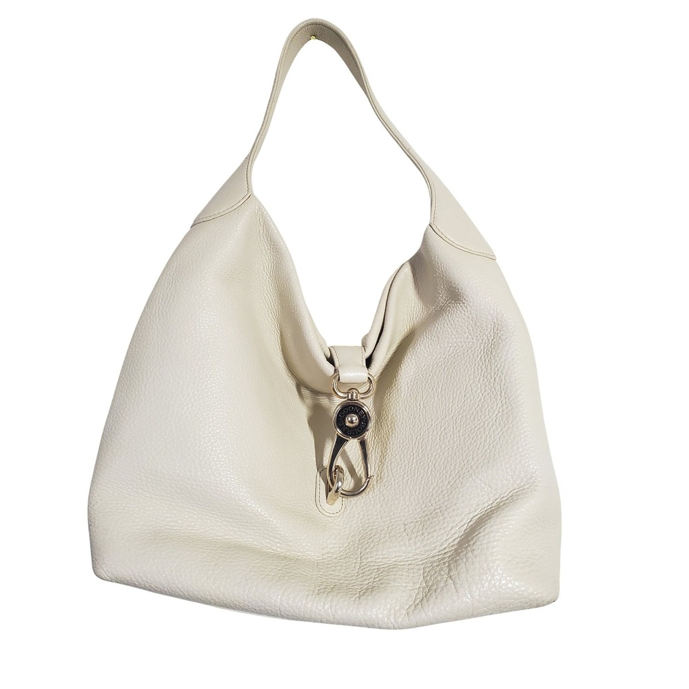 Dooney Bourke Cream Pebbled Leather Hobo Shoulder Bag J1498166 Slouchy Logo Lock